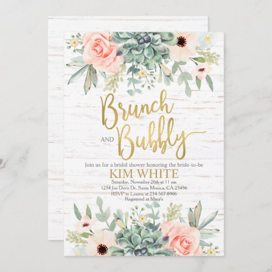 Invitation de baby shower de mariage de succulents (Devant / Derrière)