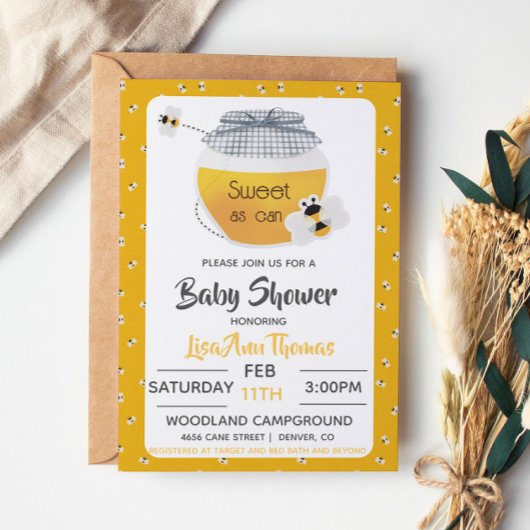 Invitation de Baby shower de miel et d'abeille