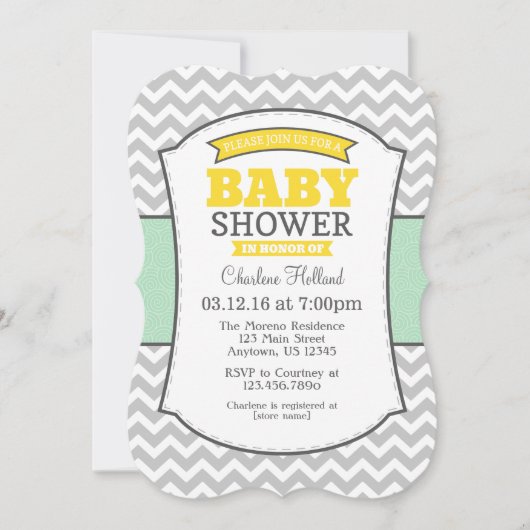 Invitation de Baby shower de Mint Gray Jaune (Devant)