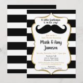 Invitation de Baby shower de moustache bandes hori (Devant / Derrière)