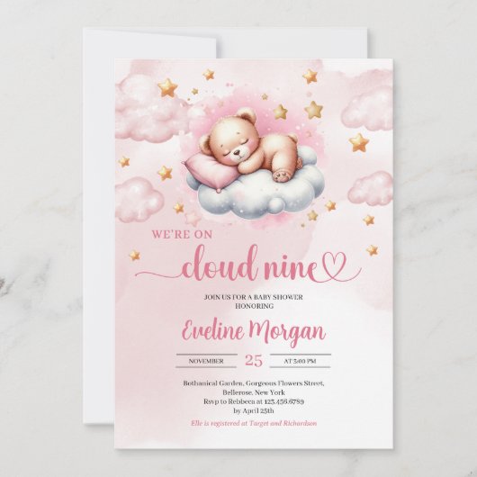 Invitation de baby shower de neuf filles Cloud (Devant)