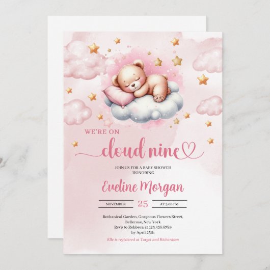 Invitation de baby shower de neuf filles Cloud (Devant / Derrière)