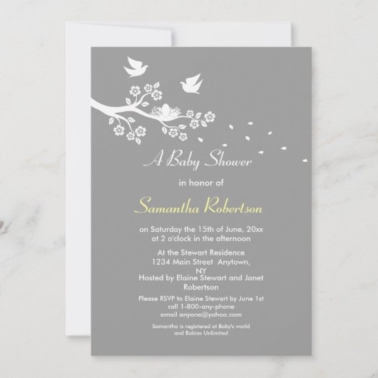 Invitation de baby shower de nid d'oiseaux (Devant)