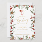 Invitation de Baby shower de Noël RustiqueHiver (Devant)