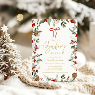 Invitation de Baby shower de Noël RustiqueHiver