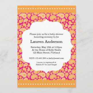 Invitation de baby shower de Paisley - orange