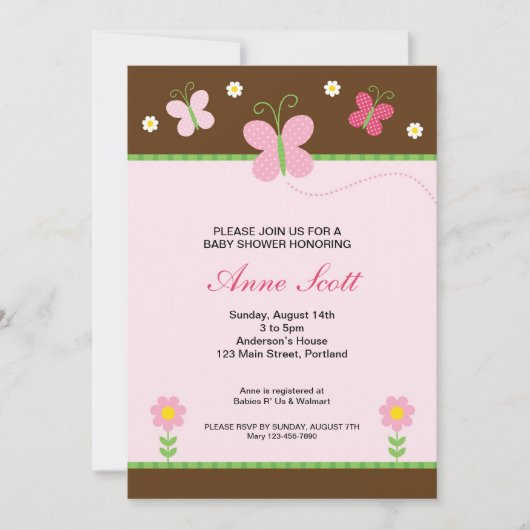 Invitation de baby shower de papillon (Devant)