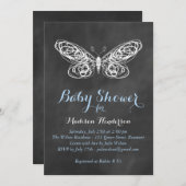 Invitation de Baby shower de papillon - bleu (Devant / Derrière)
