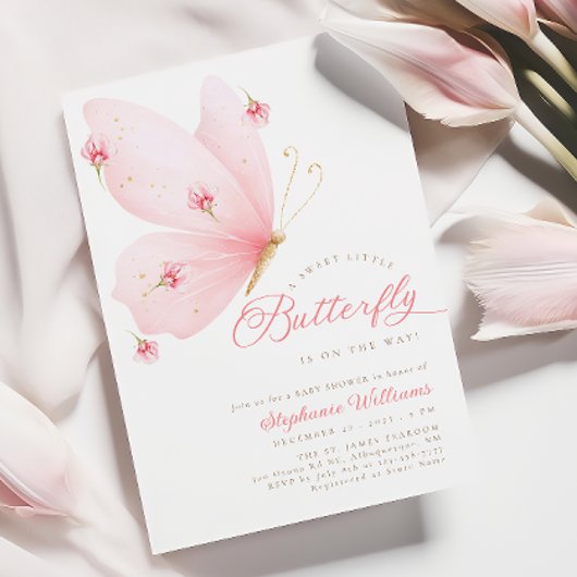 Invitation de Baby shower de papillon rose