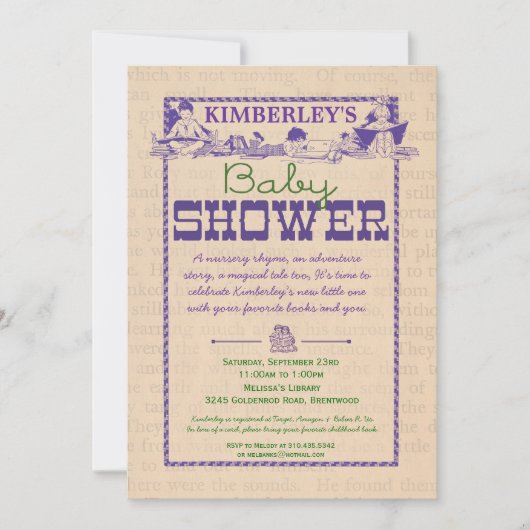 Invitation de baby shower de partie de livre (Devant)