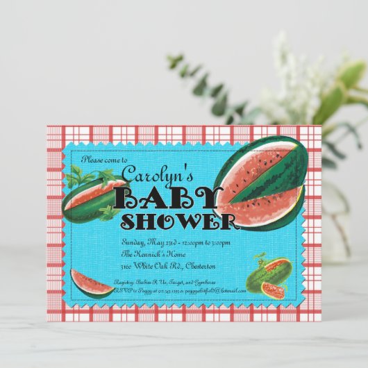 Invitation de baby shower de pastèque (Debout devant)