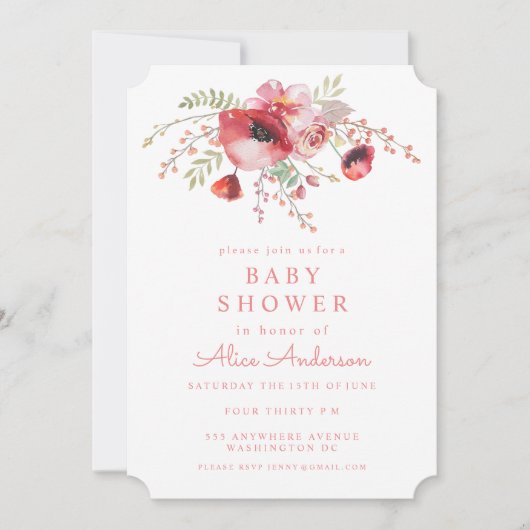 Invitation de Baby shower de pavots rouges Floral  (Devant)