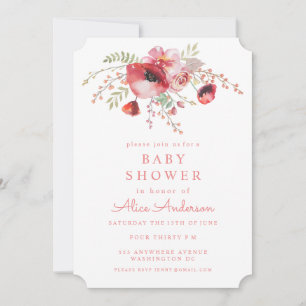 Invitation de Baby shower de pavots rouges Floral 