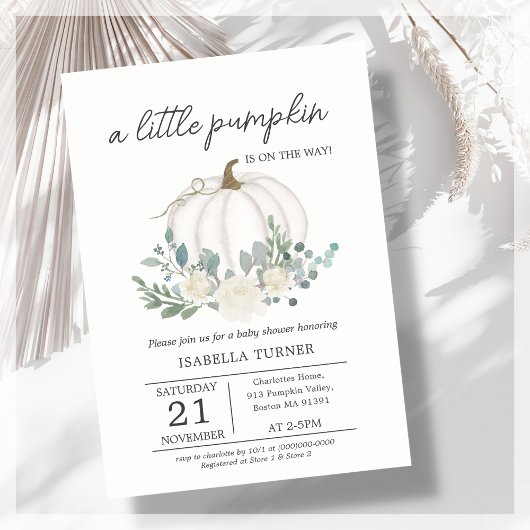 Invitation de Baby shower de petit Citrouille blan
