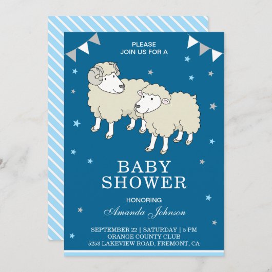 Invitation de Baby shower de petits moutons et d'a (Devant / Derrière)