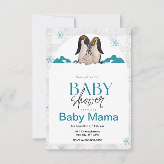 Invitation de Baby shower de pingouin (Devant)