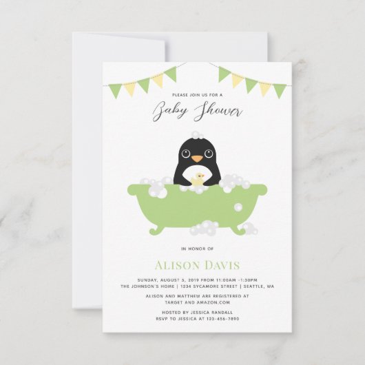 Invitation de Baby shower de pingouin (Devant)