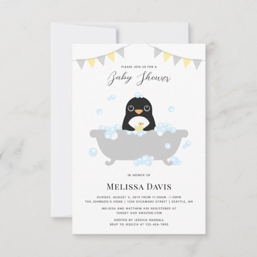 Invitation de Baby shower de pingouin (Devant)