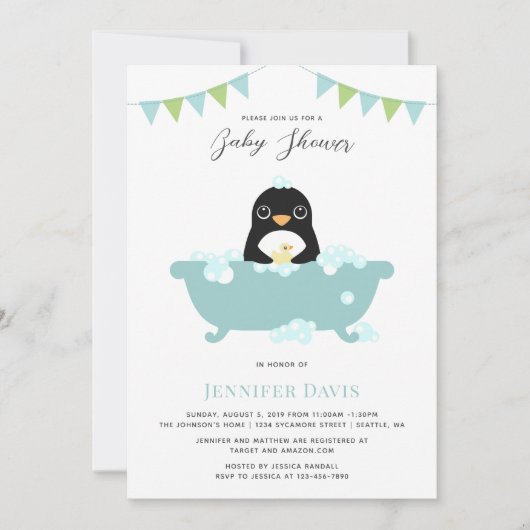 Invitation de Baby shower de pingouin (Devant)