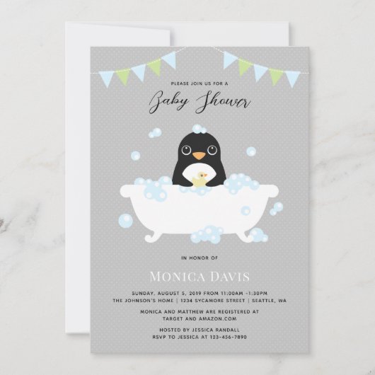 Invitation de Baby shower de pingouin (Devant)
