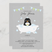Invitation de Baby shower de pingouin (Devant / Derrière)