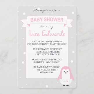 Invitation de baby shower de pingouin de roses