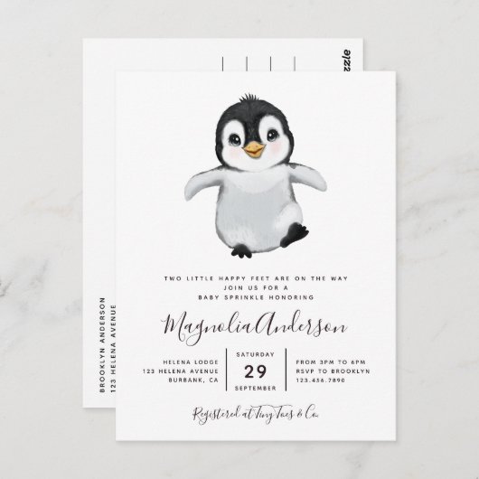 Invitation de Baby shower de pingouin mignon (Devant / Derrière)