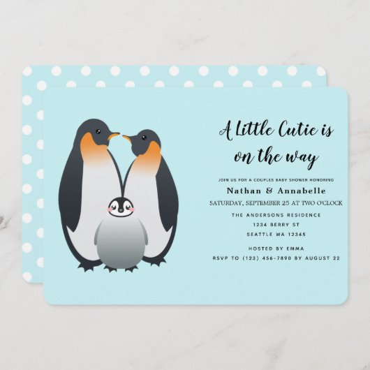 Invitation de Baby shower de pingouin mignon (Devant / Derrière)