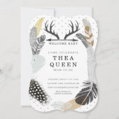 Invitation de Baby shower de plume Boho noir (Devant)