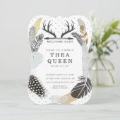 Invitation de Baby shower de plume Boho noir (Debout devant)