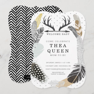 Invitation de Baby shower de plume Boho noir