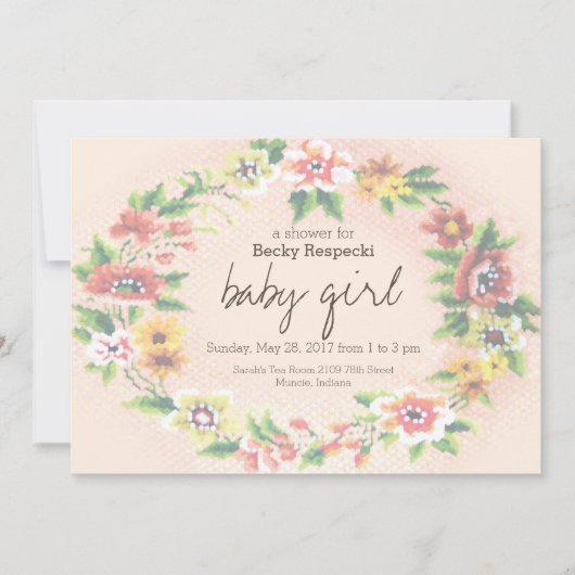 Invitation de Baby shower de point de croix de cou (Devant)