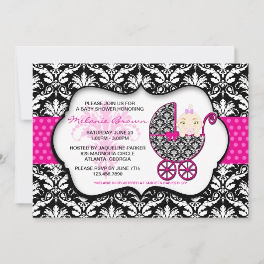 Invitation de Baby shower de Pointe de Polka Rose  (Devant)