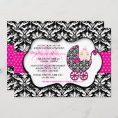 Invitation de Baby shower de Pointe de Polka Rose  (Devant / Derrière)