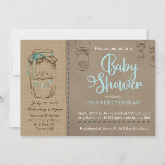 Invitation de baby shower de pot de maçon (Devant)
