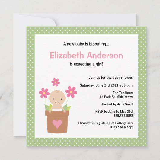 Invitation de Baby shower de printemps Cute - Fill (Devant)