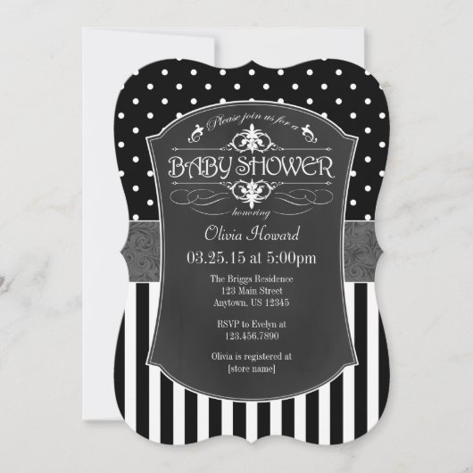 Invitation de Baby shower de rayures de tableau no (Devant)