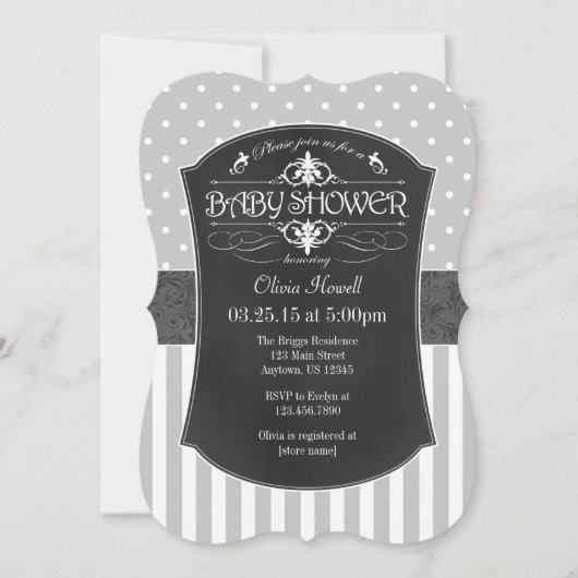 Invitation de Baby shower de rayures de tableau no (Devant)