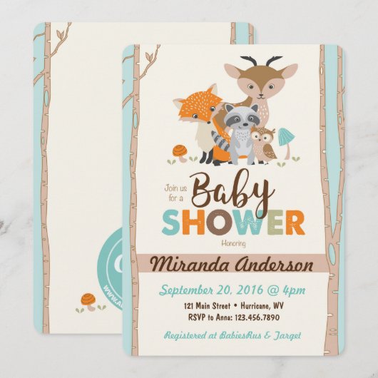 Invitation de baby shower de région boisée (Devant / Derrière)