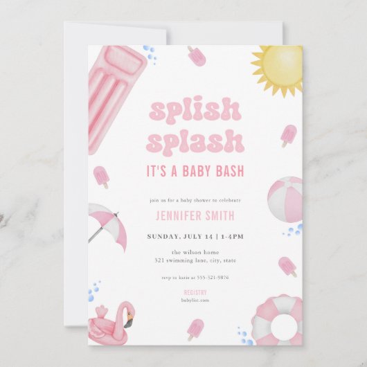 Invitation de Baby shower de roussissement rose ét (Devant)