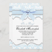 Invitation de baby shower de ruban bleu de coeur (Devant / Derrière)