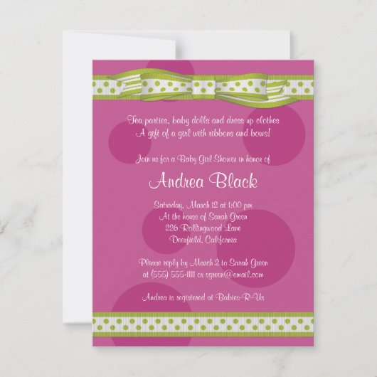 Invitation de Baby shower de ruban Pink Green Polk (Devant)