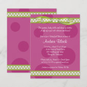 Invitation de Baby shower de ruban Pink Green Polk (Devant / Derrière)