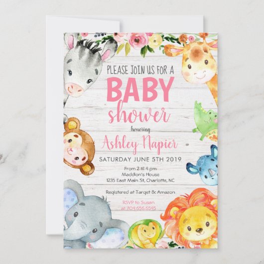 Invitation de baby shower de safari (Devant)