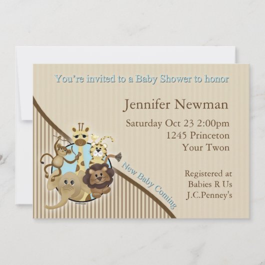Invitation de baby shower de safari (Devant)