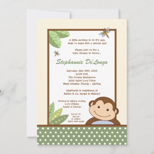 invitation de baby shower de safari de singe de (Devant)