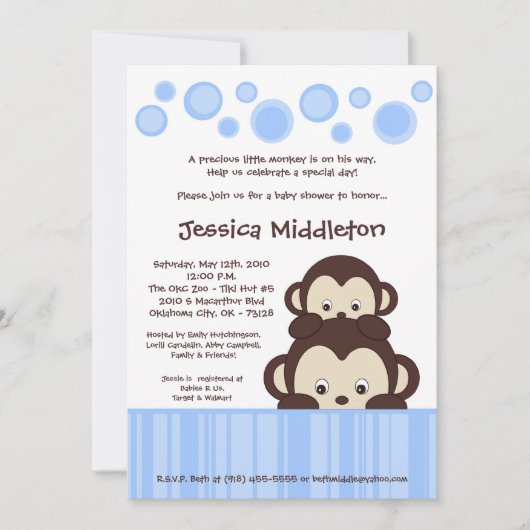 invitation de baby shower de singe de bruit du (Devant)