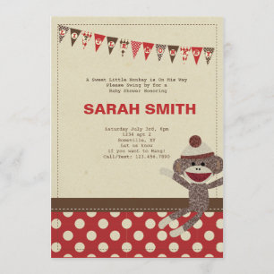 Invitation de baby shower de singe de chaussette