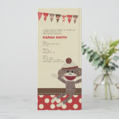 Invitation de baby shower de singe de chaussette (Debout devant)