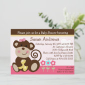 Invitation de Baby shower de singe mignonne fille (Debout devant)